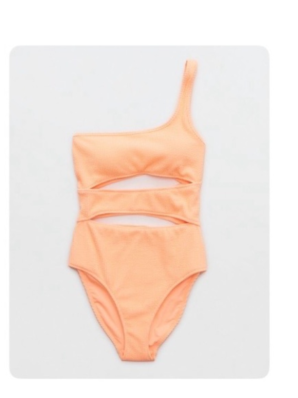 aerie Neon Coral Ribbed One-Shoulder Swimsuit
